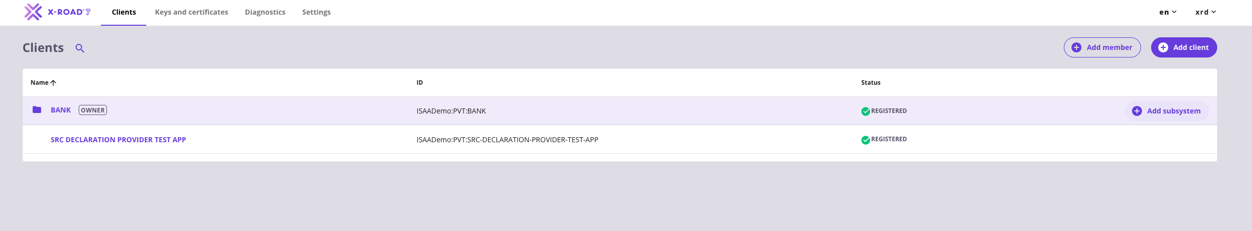 Bank client list in Security Server