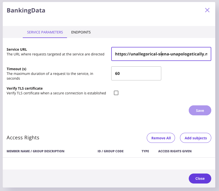 Add Subjects button in Access Rights tab