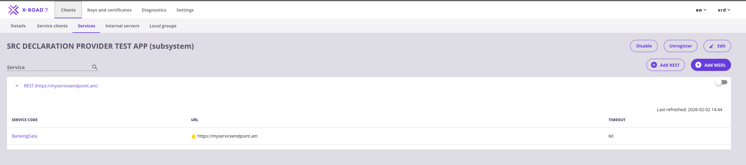 REST service disabled