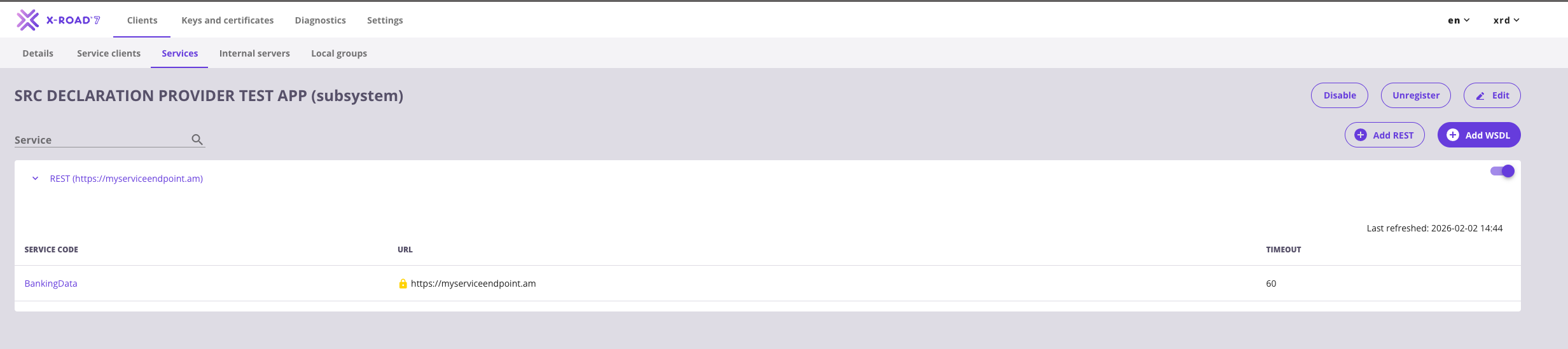 REST service enabled